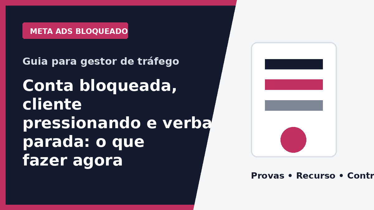 Gestor de tráfego analisando bloqueio de conta no Meta Ads
